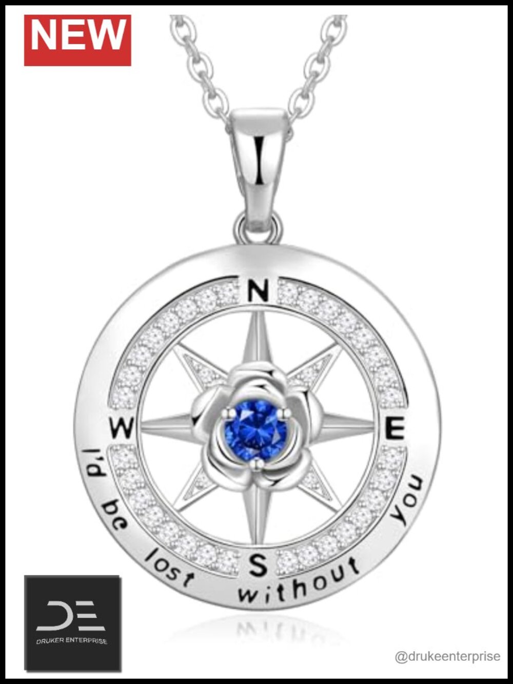 925 Sterling Silver Compass Pendant Necklace for Women Birthday Gift Wife